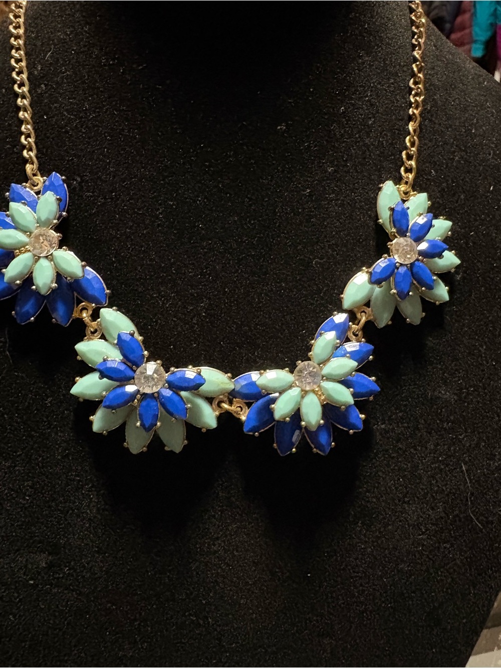 Gold-Tone Blue & Mint Floral Statement Necklace